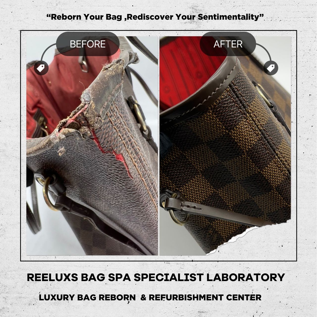 Expert Refurbishment For LOUIS VUITTON NEVERFULL DAMIER MM Repairing Cracked Leather